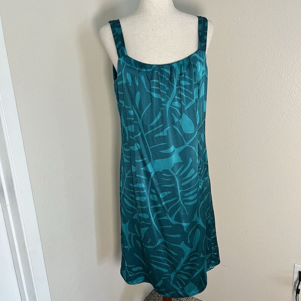 Ann Taylor 100% silk turquoise green print dress size 10
